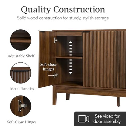Best Choice Products 55" Modern 4-Door Sideboard Storage Cabinet, Buffet, Media Cabinet, Cupboard, Entryway Accent Table, Bookcase w/Reed Panels and Adjustable Shelves – Walnut - color: Walnut