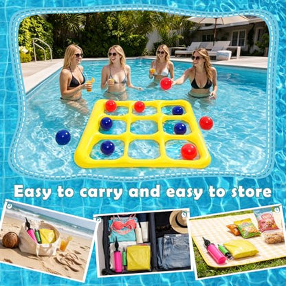 Cyfie Inflatable Floating Pool Toss Game for Teens、Adults, Yellow Tic-Tac-Toe Water Game Set with 10 Balls, Summer Swimming Pool Toy for Family Backyard Party、Beach、Lake Games、Vacation - color: Yellow