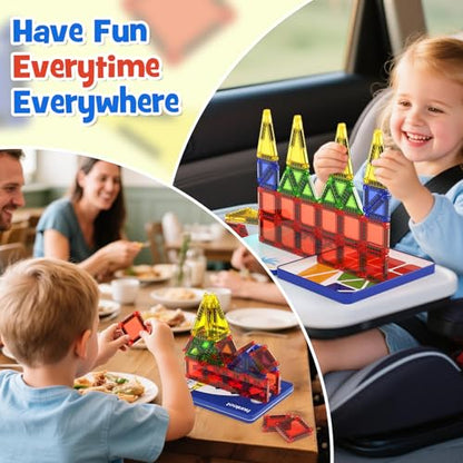 Magnetic Tiles Mini Building Blocks STEM Toys for 3-8 Year Olds, 26PCS Travel-Friendly Set with Storage Iron Box, Educational Construction Playset for Toddlers, Birthday Gift for Boys & Girls - style: 26PCS Blue