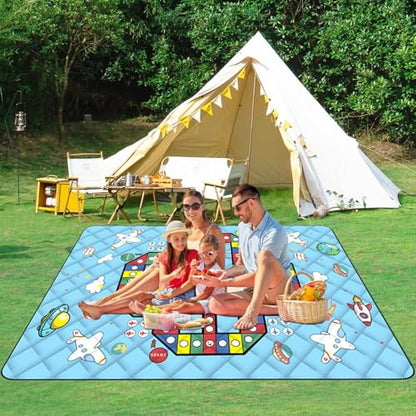 Kids Outdoor Play Mat,Waterproof Picnic Blanket with Chess Pieces | Lightweight Foldable Kids Crawling Pad 3 Layers Family Board Game for Lawn Beach Park Festival