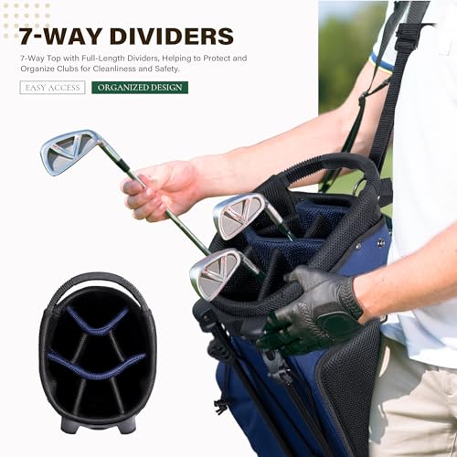 uniHimal Lightweight 7-Way Golf Stand Bag for Men & Women | Carry Bag, Multiple Pockets, Dual Straps - color: blue