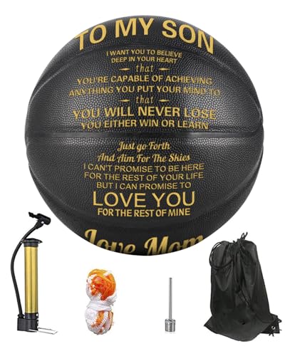 KAAYEE Engraved Basketball for Grandson, Engraved Basketball for Son from Mom Dad, Personalized 29.5" Basketballs Gifts, Custom Christmas Birthday Graduation Back to School Gift for Son from Mom Dad - color: Black-Mom to Son