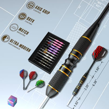 Turnart Darts Metal Tip Set - Steel Tip Darts Darts Set Professional Metal Darts 12 pcs 22/24 Grams Pro Dart Set with Stylish Case Aluminum Shafts Extra 9 Flights - color: Pink