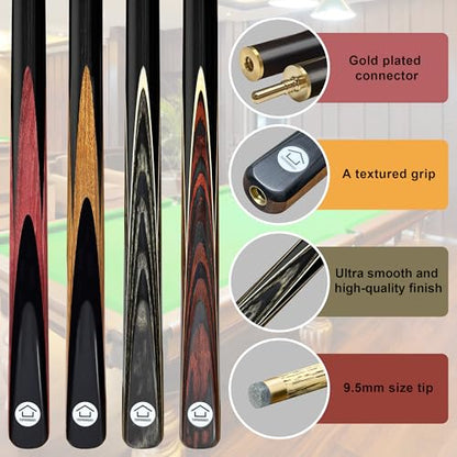HomeSeason 57inch Snooker Cue Stick 18oz 3/4 Jointed Pool Cue, with Extension, Cue Case, Durable Ash Wood and Red Maple Construction Billiards Cue - color: HSS01