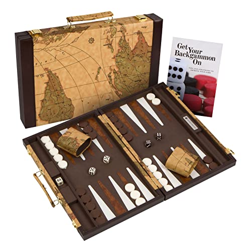 Get The Games Out Top Backgammon Set - Classic Board Game Case - Best Strategy & Tip Guide - Available in Small, Medium and Large Sizes (Map, Medium) - color: Map, size: Medium