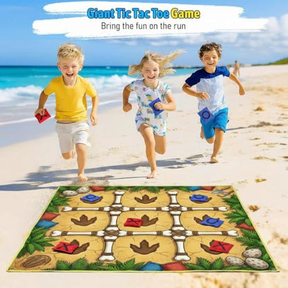Giant Tic Tac Toe Game Outdoor - 4x4 FT Large 2-in-1 Bean Bag Toss Game for Kids and Adults, Double Sided Portable Yard Games for Backyard, Lawn, and Party