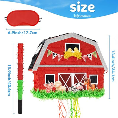 WERNNSAI Red Farm Animal Piñata - Farm Baby Shower Decorations Animal Piñata Party Game for Kids Birthday Celebrations Milk Farm Party Favor Supply with Bat Blindfold - style: Farm Animal