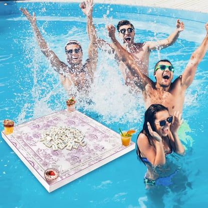 32x32 Inch Large Floating Mahjong Table for Swimming Pool Hot Tub Float Board for Mahjong Card Games Dominoes Poker Pool Game Tray for Adults Summer (Pink) - color: Pink
