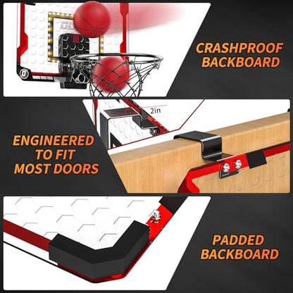 TEMI Indoor Basketball Hoop for Kids, Door Room Basketball Hoop,Mini Basketball Hoop with 4 Balls, Basketball Toys for 3 4 5 6 7 8 9 10 11 12 Year Old Boys - style: LED & Scoreboard & 4 Balls
