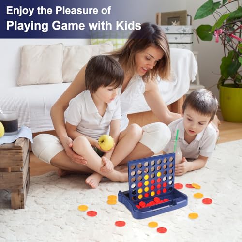 4 in a Row Connect Game, Travel Board Games for Kids Adults, Get 4 in a Row to Win - 9 x 7.4 inches（Blue） - color: Blue