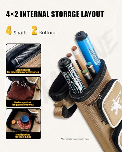 CRICAL Pool Cue Case 2x4 Hard Pool Stick Case Holds 2 Butts and 4 Shafts for Adults Billiard Cue Case with Soft Shoulder Straps - color: Yellow