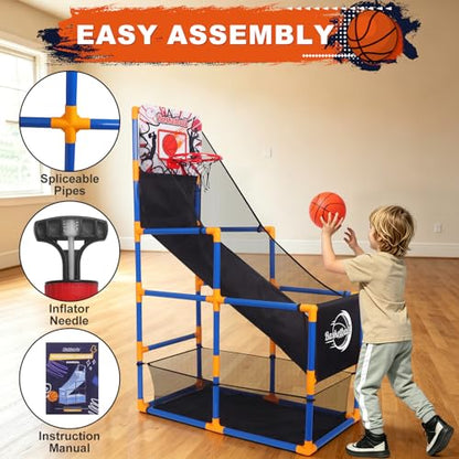 Nattork Arcade Basketball Game Set with 4 Balls and Hoop, Kids Basketball Hoop Indoor Outdoor Sports Toy Gifts for Kids Boys Girls 3-5 Years Old, Air Pump Included, Ideal for Gifts