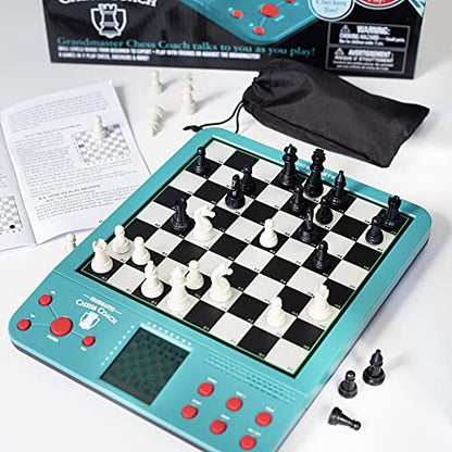 Electronic Chess Set for Kids & Adults- Grandmaster Game w Smart Computer Teaching Coach, 100 Preset Lessons Beginner to Expert - 12 Modes, 30 Skill Levels, Why? Button, + 8 Bonus Games Inc Checkers