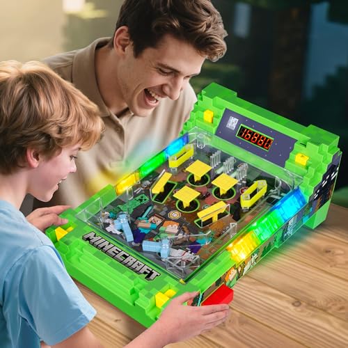 Minecraft: Arcade Pinball - Overworld - Lights & Sounds Tabletop Game, LED Scoreboard, Vibrating Bumpers, Gutter Detection, Licensed, Adults & Kids 6+