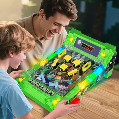 Minecraft: Arcade Pinball - Overworld - Lights & Sounds Tabletop Game, LED Scoreboard, Vibrating Bumpers, Gutter Detection, Licensed, Adults & Kids 6+