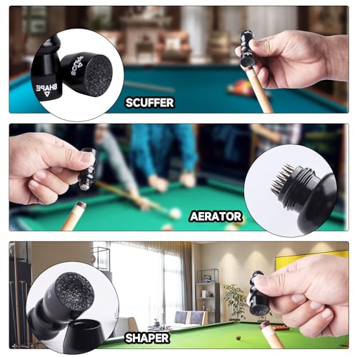 GSE Games & Sports Expert Billiard Pool Cue Tip Tool, Stick Scuffer/Shaper/Aerator/Joint Protector Tool, Billiard Accessories - style: Black 3-in-1 Bowtie Tool