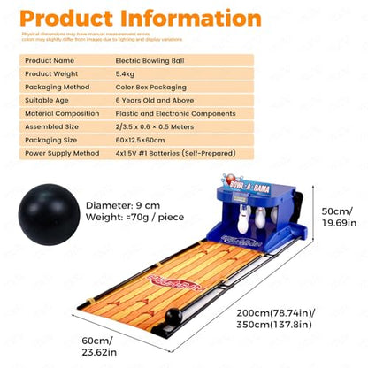 Indoor Bowling Alley Game for Kids & Adults, Electronic Bowling Ball Console, with Automatic Reset, LED Scoreboard & Realistic Sound Effects, for Children and Adults