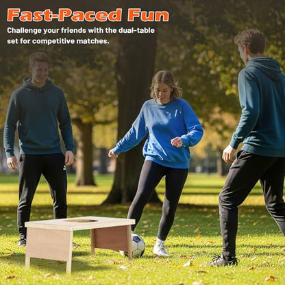 Backyard Soccer Game with 2 Tables, 1 Ball, 4 Cones, Soccer Training Equipment, Portable Football Practice Outdoor Game for Backyard, Beach, Field Fun, No Assembly Needed