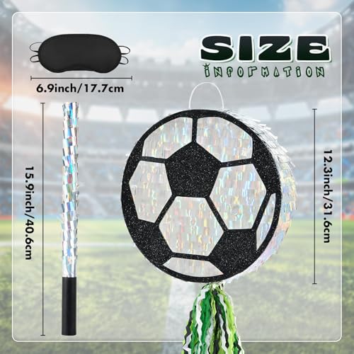 WERNNSAI Soccer Ball Piñata-Soccer Party decoration Piñata with Blindfold Bat for Kids Sports Themed Birthday Party Supplies Mirror Roller Skating Pull String - style: Soccer