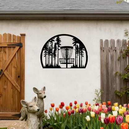 Disc Golf Basket Forest Metal Wall Art Metal Signs Metal Outdoor Decor WallArt Decor Rustic Modern Artwork Sculpture Elegant Home Decoration Living Room Office (Black,16 Inches)