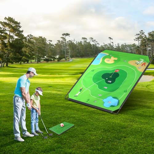 BaiYuan 71''x71'' Golf Chipping Game Set for Dads & Junior Golfers, Indoor, Outdoor Backyard & Lawn Fun with 2 Golf Clubs, 24 Sticky Balls, Putting Mat & Carry Bag, Family Yard Target Game - size: 71"x71"