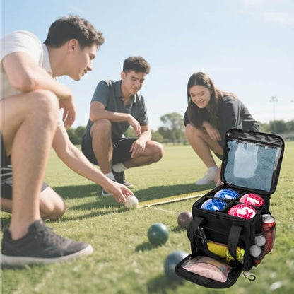 Tactical Bocce Ball Set Carry Bag Holds up to 8 Balls with Molle System, Portable Bocce Ball Storage Bag with Multiple Pockets and Detachable Shoulder Strap for Easy Carrying, Bag Only, Black