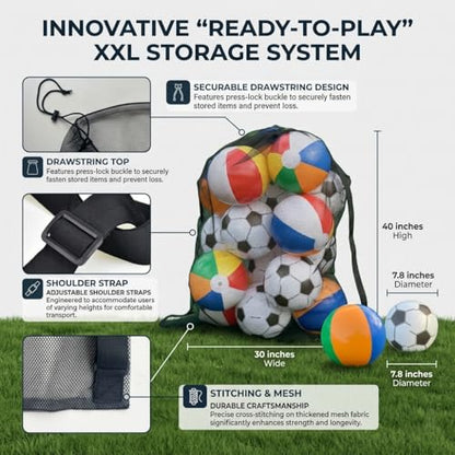 Granny Pants Yard Game Set - Outdoor Tossing Games for Adults | Oversized Stretchy Pants, Bouncy Balls, Air Pumps, XXL Sport Ball Storage Bag, Family Reunion, Party, Field Day