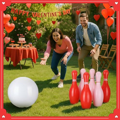 Lunmon 11 Pcs Easter Giant Inflatable Bowling Set 27 Inch Carrot Pins with 23 Inch Bowling Ball Indoor Outdoor for Adults Easter Party Yard Indoor Outdoor Games Supplies(Valentine's Day) - style: Valentine's Day