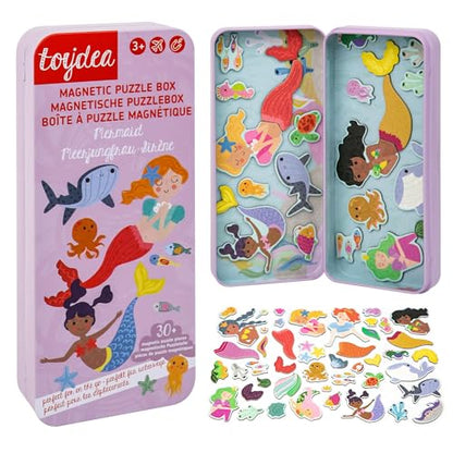 Magnetic Puzzle Box for Kids Ages 3-5 – 30+ Pcs Mermaid Travel Game – Fine Motor Skills & Imagination – Quiet Road Trip & Airplane Activities – Great Gift for Girls Boys - color: Mermaid