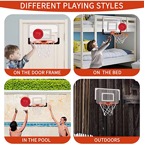 Indoor Mini Basketball Hoop for Kids, Over The Door Basketball Hoop Indoor with 4 Balls & Inflator, Basketball Toys Gifts for 6 7 8 9 10 11 12 Year Old Boys