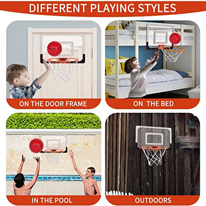 Indoor Mini Basketball Hoop for Kids, Over The Door Basketball Hoop Indoor with 4 Balls & Inflator, Basketball Toys Gifts for 6 7 8 9 10 11 12 Year Old Boys