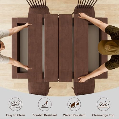 Convertible Board Game Table for 4-6 Players, Spacious Gaming Space w/Clean-Edge Table Top, Non-Slip Play Mat, Cup Holder & Game Tray, Dining Table w/Storage for DND, Poker Card, Family Dinner