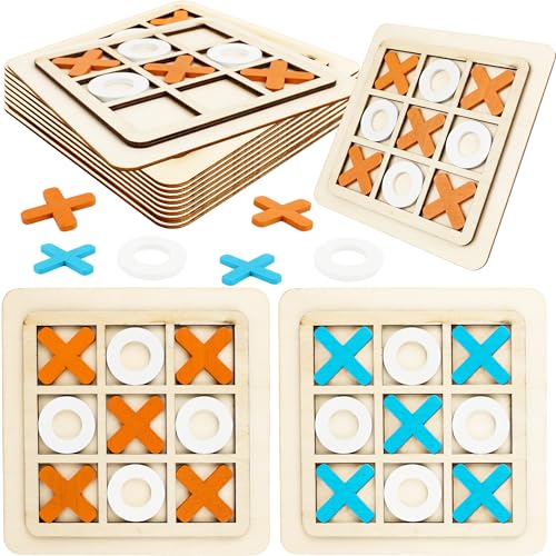12 Pack Wooden Tic Tac Toe Games Wood Tic-Tac-Toe Bulk XO Table Chess Board Game for Boys Girls Family Activities Educational Toys Birthday Party Favors