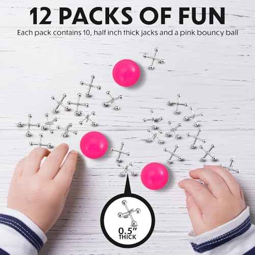 Playbees Metal Jacks Game Set - 12 Sets - Retro Kids' Entertainment with Metallic Jacks and Bouncy Ball - Classic Jacks Game for Fun and Skill Development - style: 12 Pack