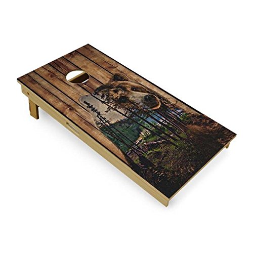 Slick Woody's Professional-Grade Cornhole Boards - 4'x2' Solid Wood Regulation Woodgrain Flag Bean Bag Toss Game with 8 Resin Filled Bags - color: Bear Mountain