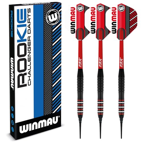 WINMAU Rookie Blue Softip (Plastic Tips) Brass Darts Set | Single or Multi Sets | Includes Flights and Shafts (Stems) | Exclusive Darts Booklet | Blue, Red and Green | - color: Red
