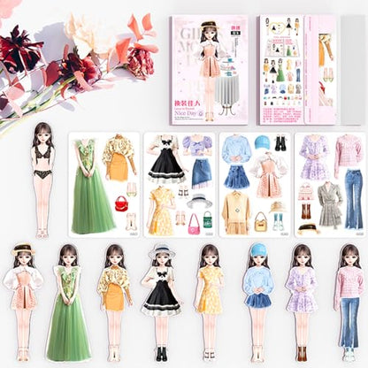 Magnetic Princess Dress Up Paper Doll Pretend Play Toys Magnet People Clothes Puzzles Game for 3+ Year Old Girls Toddler,Preschool Learning Created Imagine Set Birthday Gift - style: E Set