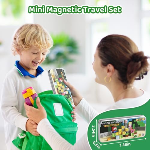 Magnetic Building Blocks Travel Toys for Kids Ages 4-8, Toddler Magnetic Cubes STEM Learning Set with Iron Storage Box – Portable Construction Toys for Boys Girls 3-5 - style: Game Mini Magnetic Building Blocks - 35PCS