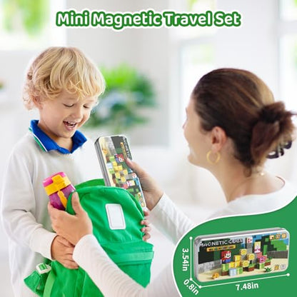 Magnetic Building Blocks Travel Toys for Kids Ages 4-8, Toddler Magnetic Cubes STEM Learning Set with Iron Storage Box – Portable Construction Toys for Boys Girls 3-5 - style: Game Mini Magnetic Building Blocks - 35PCS