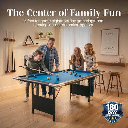 Hathaway Fairmont Folding Pool Table for Family & Home Use Includes Full Set of Billiard Balls, Cues, Chalk, Triangle and Carrying Bag, Portable Space-Saving Table