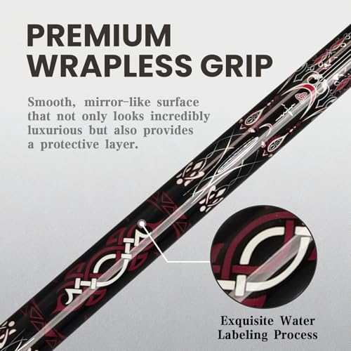 Cuefessnuance 58" Carbon Fiber Pool Cue, Low Deflection | Gothic pattern design, black, 100% carbon fiber shaft, pro taper, 11.8mm pigskin tip, 3/8-8 stainless steel joint - color: Black