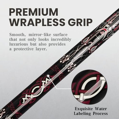 Cuefessnuance 58" Carbon Fiber Pool Cue, Low Deflection | Gothic pattern design, black, 100% carbon fiber shaft, pro taper, 11.8mm pigskin tip, 3/8-8 stainless steel joint - color: Black