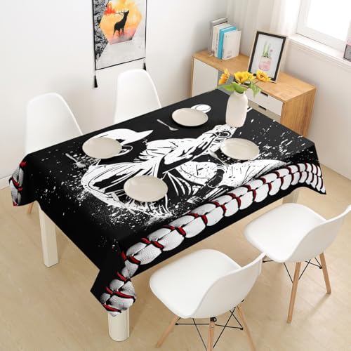 Homewish Baseball Player Table Cloth,Ball Sports Theme Tablecloths Kids Teens Boys Adults Kitchen Decor,Black White Silhouette Softball Table Accessories,Ball Games Table Cover,55"x94" - color: Black Grey, size: 55" x 94"
