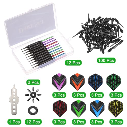 PATIKIL Darts Plastic Tip - 12 Pcs 18 Gram Soft Tip Darts Set 100 Extra Dart Tips 24 Dart Flights Wrench & Flight Protectors with Dart Case for Electronic Dartboard