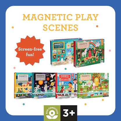 Petit Collage: My Museum Magnetic Play Scene - Fill the Museum with Iconic Art Pieces and Take Your Animal Friends on a Tour- Includes 2 Play Scenes and Over 40 Play Pieces - Great Travel Activity - color: My Museum