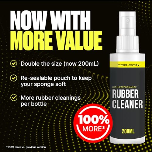 PRO-SPIN Table Tennis Rubber Cleaning Kit - Ping Pong Paddle Cleaner | 200ml Rubber Cleaner & Sponge Included | Eliminate Dirt & Dust | Optimal Spin & Control | Preserve Rubber