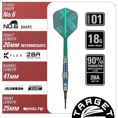 Target Japan Kaze Series Ceros Soft Darts with K-Flex, 18g/19g (01/02/03) | 90% Tungsten Dart Set, K-Flex Flights and Shafts, 2BA Pixel Points, Steelpoint Conversion Points, Storage Case - style: Barrel 01 (18G)