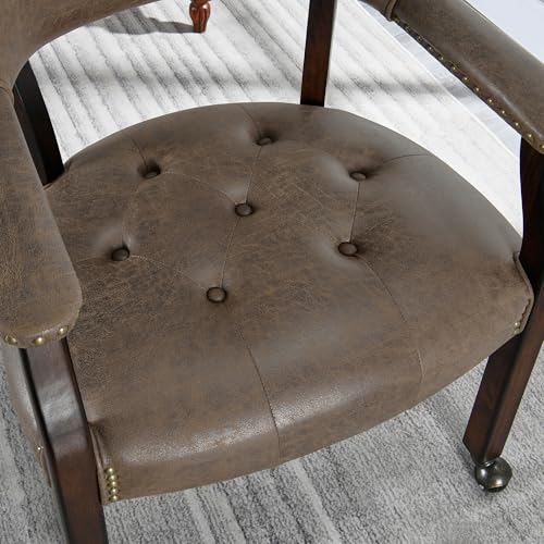 Set of 4 Dining Chair with Casters, Accent Captains Chairs with Wheels & Arms,Wheeled Roller Wood Chairs for Kitchen & Game Poker Table,Espresso&Dark Brown 318DK(NO Table!) - color: Espresso&dark Brown
