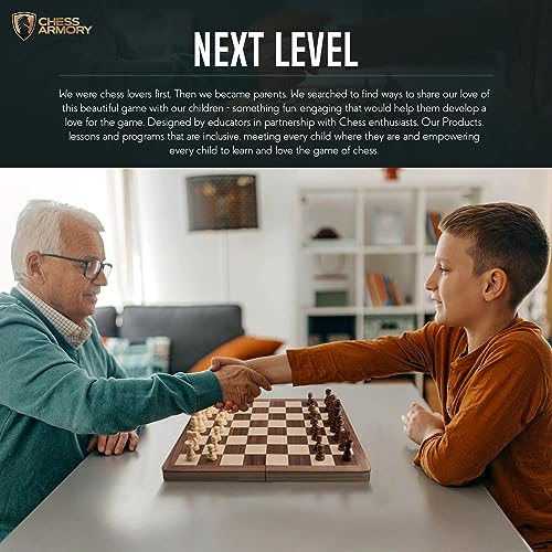 Chess Armory Wooden Chess Set – 17-Inch Large Chess Board with Felted Storage Box, Extra Queens & Handcrafted Staunton Pieces