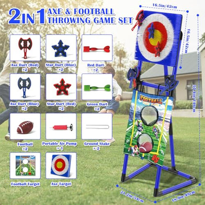 VATOS 2-in-1 Axe & Football Throwing Game Set, Bristle Axe Toss Target with 16 pcs Safe Darts, Portable Outdoor & Indoor Backyard Games for Teens and Adults, Lawn Carnival, Camping Party Toy Gift